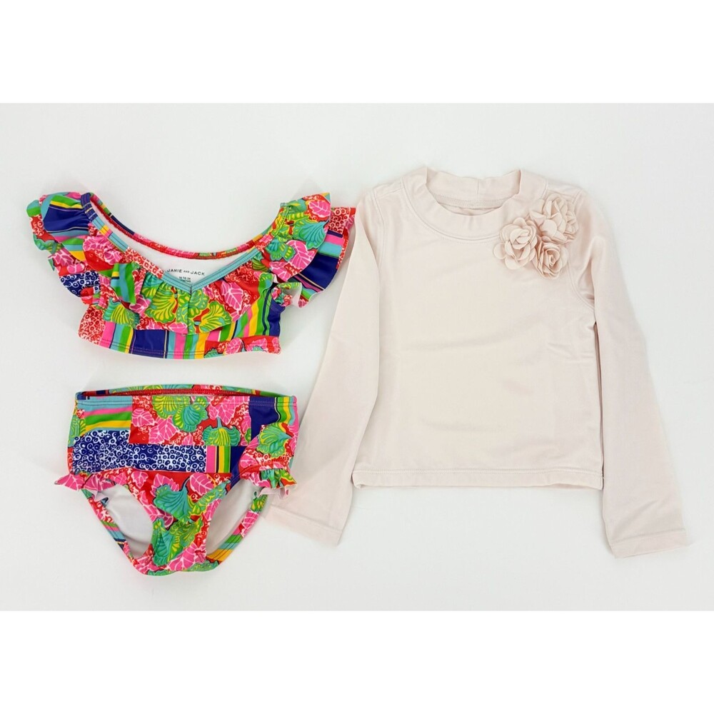 Janie and Jack Swimsuit Toddler Girl 18-24M 3pc Bikini Set UPF Rash Guard 2T